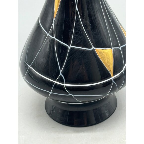 Vintage Black & Gold Art Deco Vase Abstract Design embossed fluted 9.5" READ - Picture 2 of 8